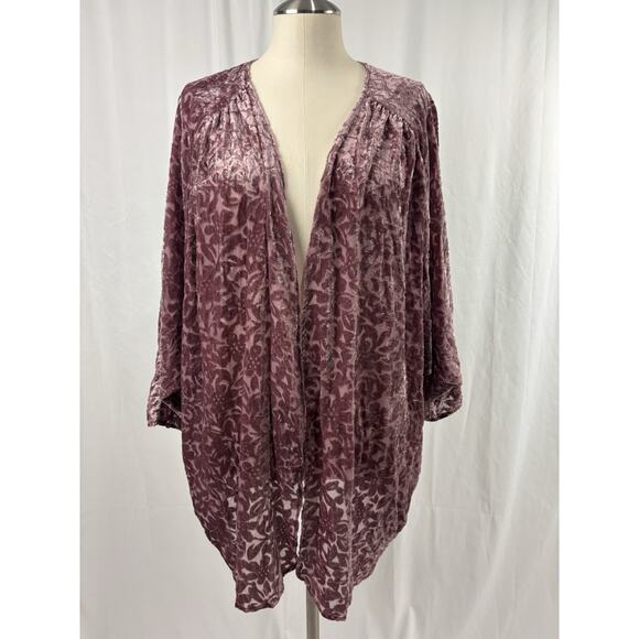 The Muses Closet Women's M Velvet Burnout Cardigan Dusty Mauve Boho Romantic - Picture 1 of 7